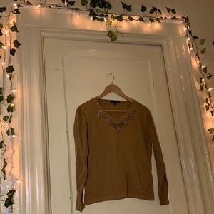 Tan Beaded Neckline Top